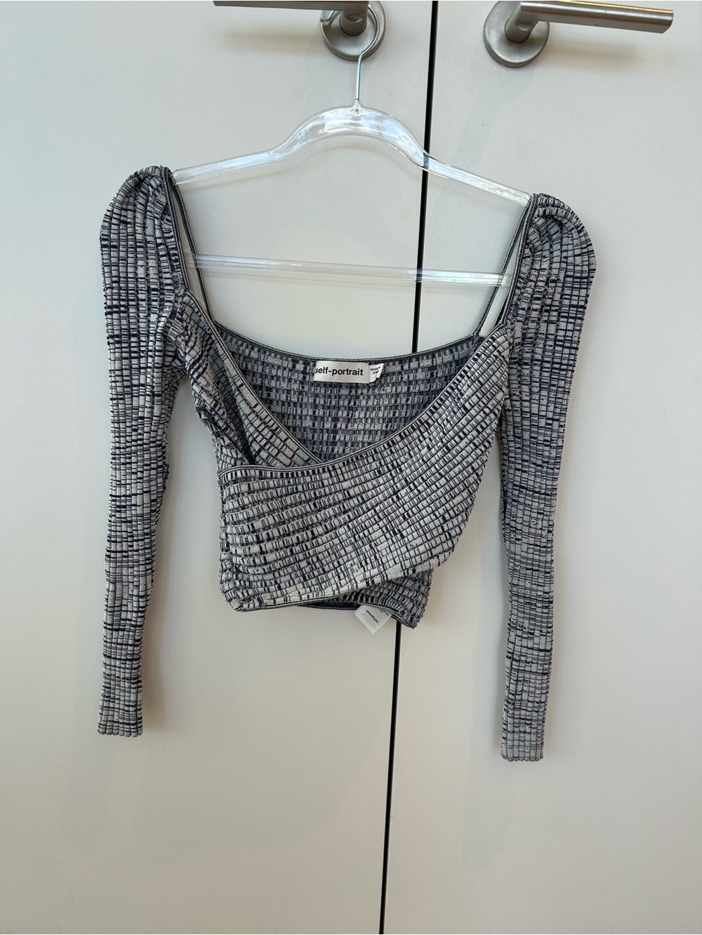 Self-Portrait Navy and White Checked Wrap Crop Top